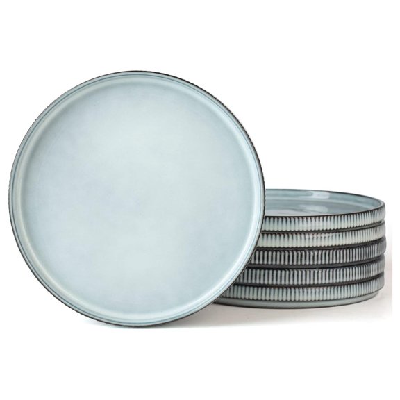 Star Ceramic Dinner Plates Set for 6, Smoky Blue Stoneware Dinner Plates 10 inch, Scratch Resistant Glaze, Dishwasher and Microwave, Stackable Design for Everyday Dining, Housewarming Gift