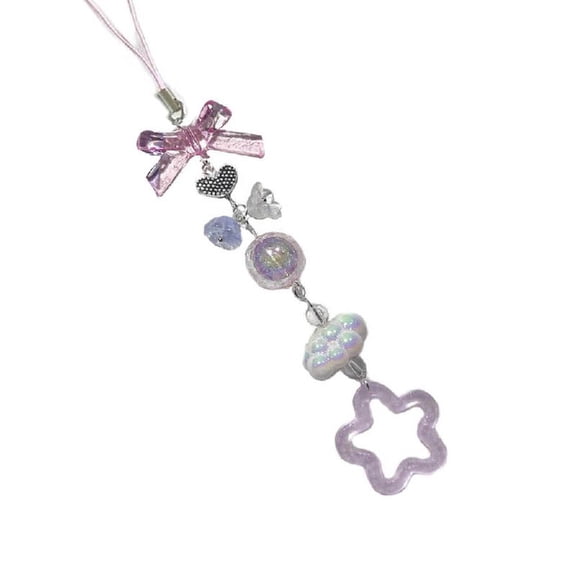 Star Charm Phone Strap Y2K Phone Charm Keychain Crystal Bead Keychain Women Crystal Bear Heart Bowknot Keyring Ornament