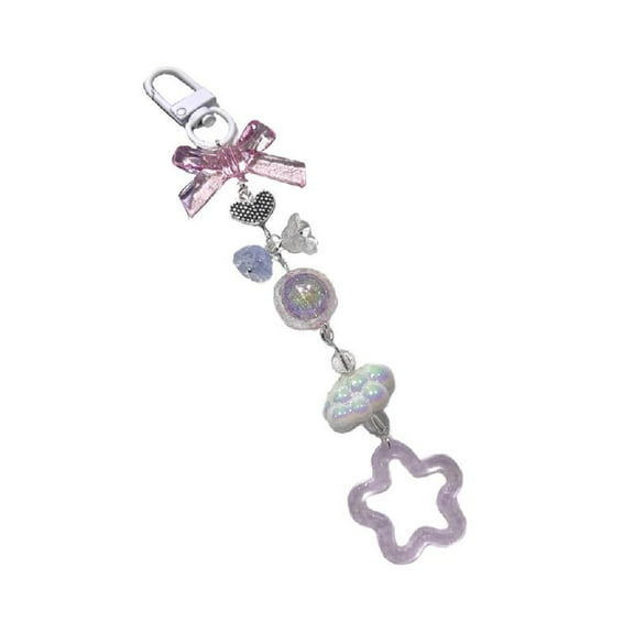 Star Charm Phone Strap Y2K Phone Charm Keychain Crystal Bead Keychain Women Crystal Bear Heart Bowknot Keyring Ornament