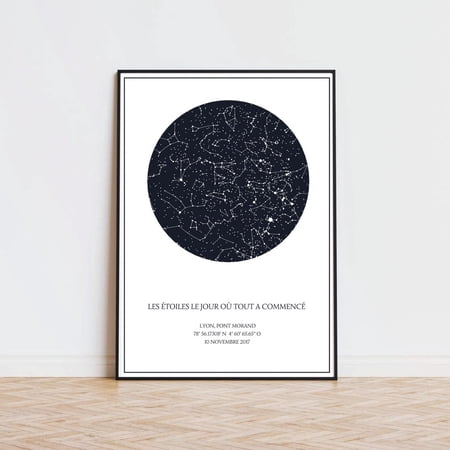 Star Chart Poster, Stars And Constellations, Couple First Meeting Poster, Unframed Paper Poster 8x10in
