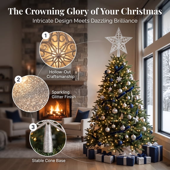 Star Christmas Tree Topper Hollow Plastic 6.7x5.9in Shatterproof & Elegant for Christmas Tree Decorations Party Home Decor by MPOISVA