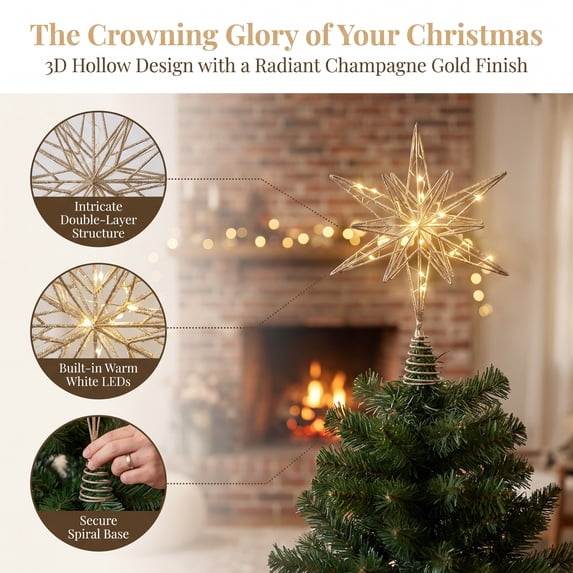 Star Christmas Tree Topper Luminous Iron 11.8x9.8in LED Light & Shatterproof for Christmas Tree Decorations Holiday Party Home Decor by MPOISVA