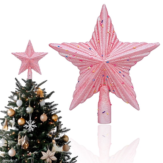 Star Christmas Tree Topper, Shatterproof Plastic Material with Glitter Finish, Reusable Xmas Tree Decoration for Holiday Parties and Home Use, Pink