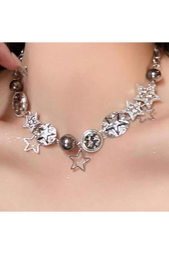 Star Chunky Choker Necklace, Star Choker Necklace for Women Gothic Y2K Aesthetic Outfit Jewelry Accessories Vintage Retro Chunky Costume