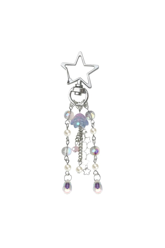 Star Clasp Jellyfish Keychain, Iridescent Bead Pearl Tassel Pendant, Y2K Bag Accessory, Gift for Fairy Style & Daily Decoration