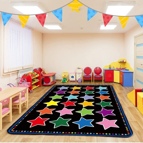 Star Classroom Kids Daycare Rug Playmate Nonslip Area Carpet Rug For Preschool Elementary Bedroom Children Boys Girls Educational Playroom Floor Mat-4x6ft