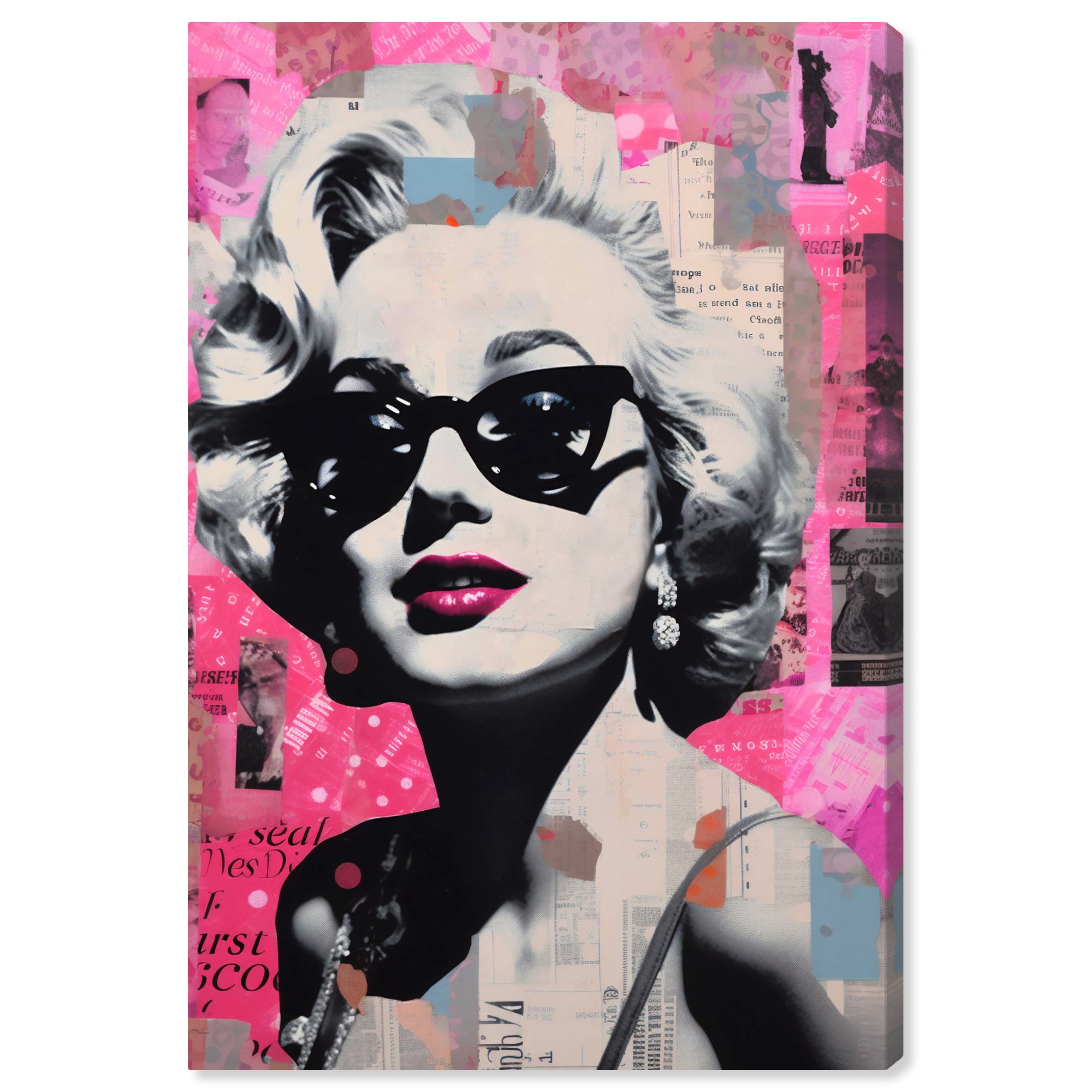 Retro Pink and Black Collage Canvas Art Print, 10" x 15"