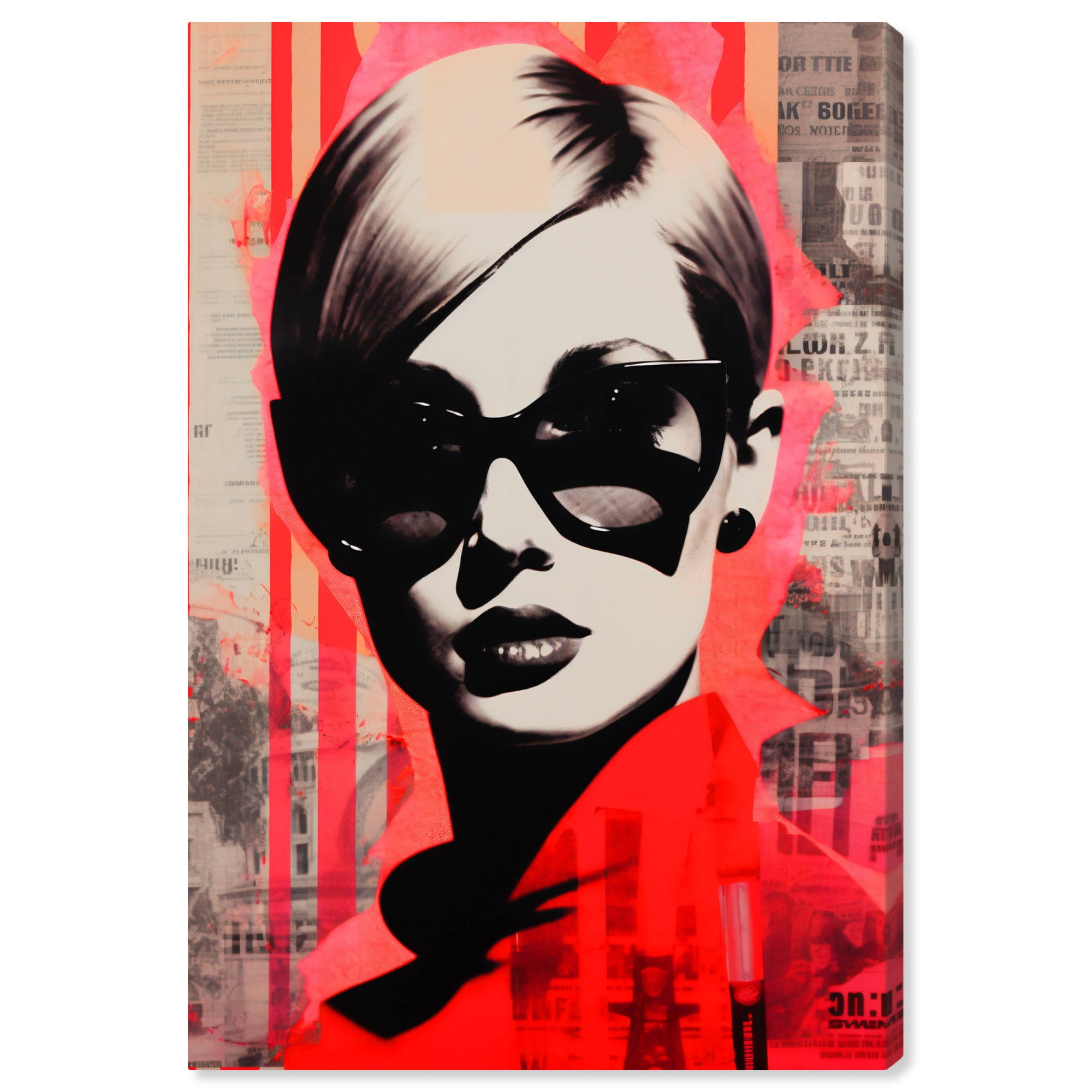 Retro Red and Black Collage Canvas Art Print, 10" x 15"