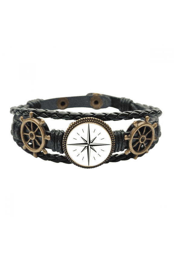 Star Compass Flashing Direction Leather Braided Ocean Bracelet Wristband