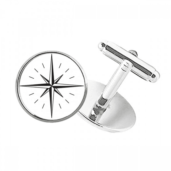 Star Compass Flashing Direction Round Button Cuff Clip Stud Cufflinks