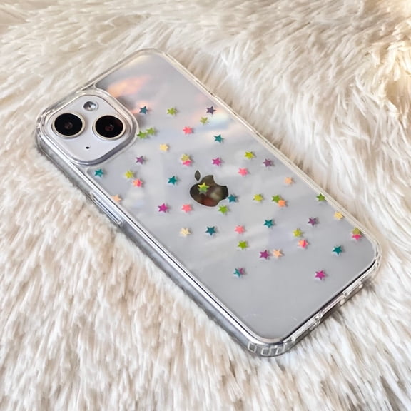 Star Confetti Case For iPhone 17 16 15 14 13/Pro/Pro Max Clear Phone Cover With Minimal Cute Design MagSafe