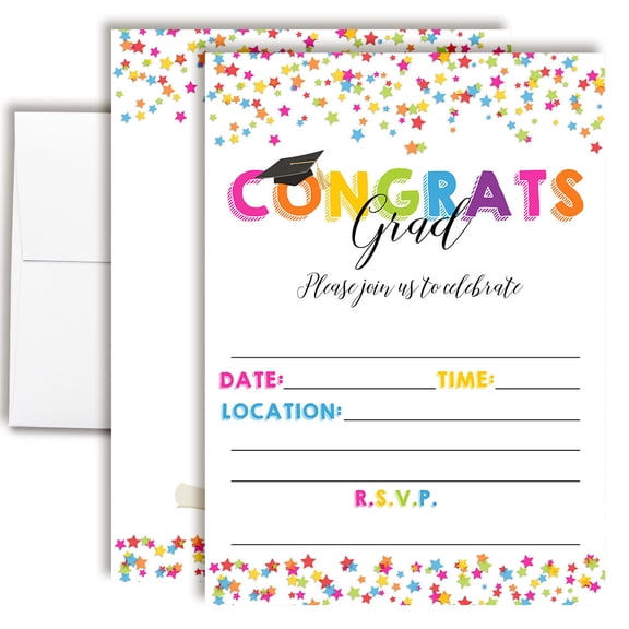 Star Confetti Colorful Rainbow Graduation Party Invitations  20 Fill In the Blank Invites with Envelopes  5x7 Graduation Invitations, Grad Party Invites by Amanda Creation
