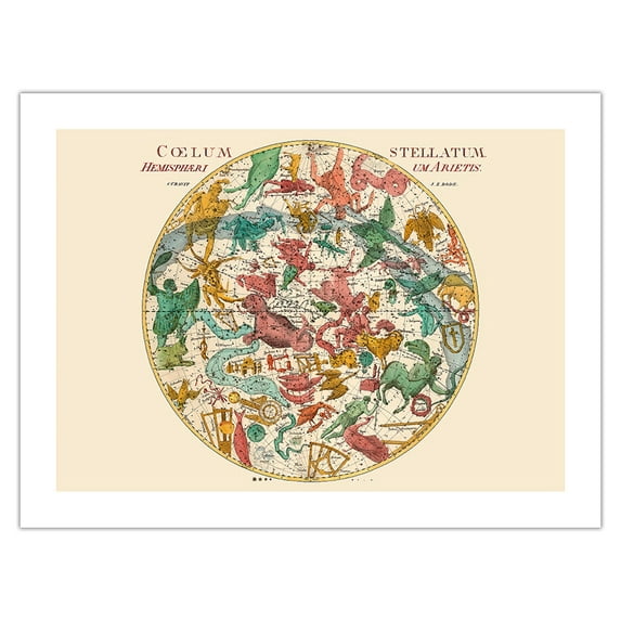 Star Constellation Chart - Vintage Celestial Map by Johann Elert Bode c.1801 - Bamboo Fine Art 290gsm Paper (Unframed) 12x16in