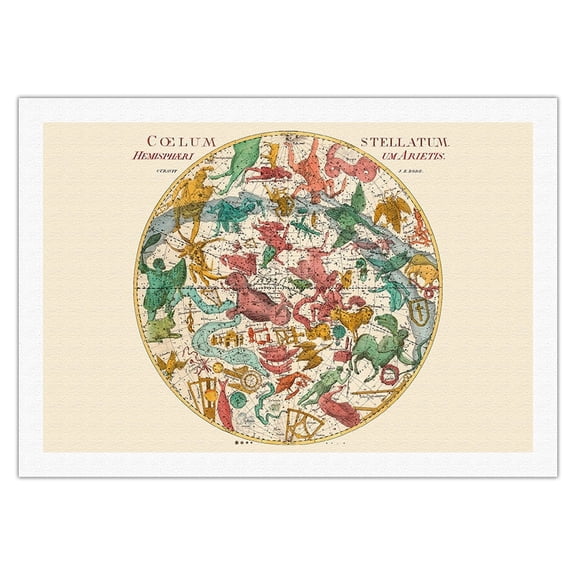 Star Constellation Chart - Vintage Celestial Map by Johann Elert Bode c.1801 - Fine Art Rolled Canvas Print 27in x 40in