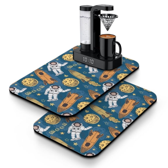 Star Constellation Dish Drying Mat, Nebula Cosmic Rocket Absorbent Kitchen Mat, Sci-fi Lovers Design