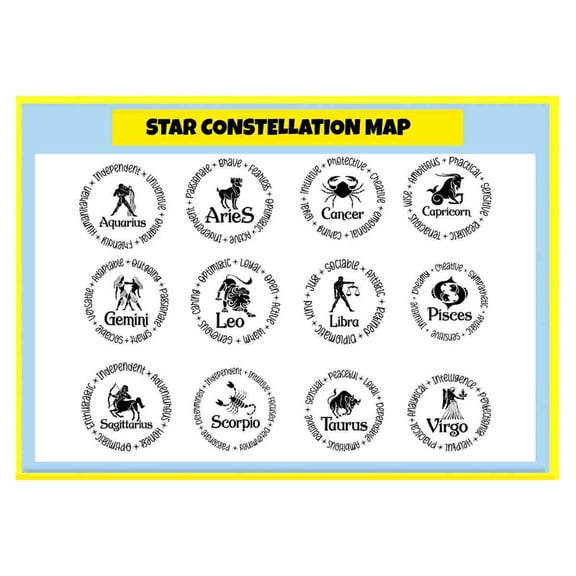 Star Constellation Poster 4 - Night Sky Astronomy Wall Art - Celestial Star Chart Print - Glossy Paper Poster - 18x24 Inch