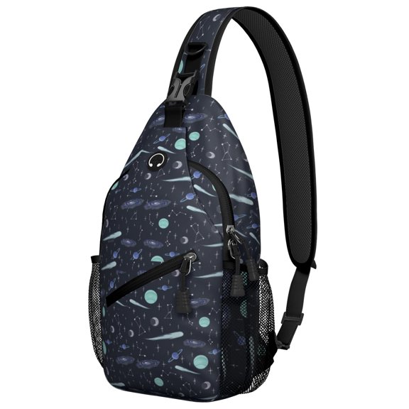 Star Constellation Sling Backpack, Moon and Stars Design, Galaxy Nebula Crossbody Bag for Outer Space Enthusiasts