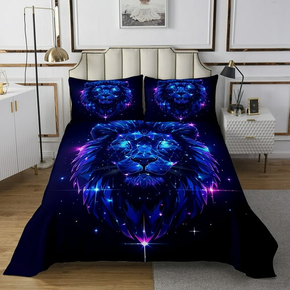 Star Constellation Twin Quilt Set,Lion Wildlife Animal Print Bedding Set Adults Bedroom Decor,Galaxy Starry Sky Bedspread Set Outer Space Quilts Bed Set 2Pcs