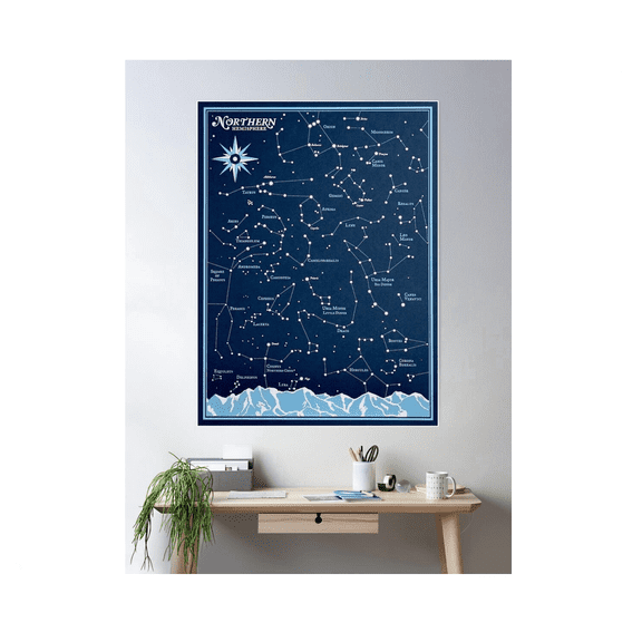 Star Constellations Vintage Northern Hemisphere Chart Poster Wall Art Poster Home Decor Office Wall Art