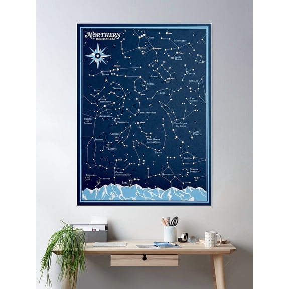 Star Constellations : Vintage Northern Hemisphere Chart Print Poster Wall Art, Modern Wall Decor For Living Room Bedroom, 16x24 UNFRAMED