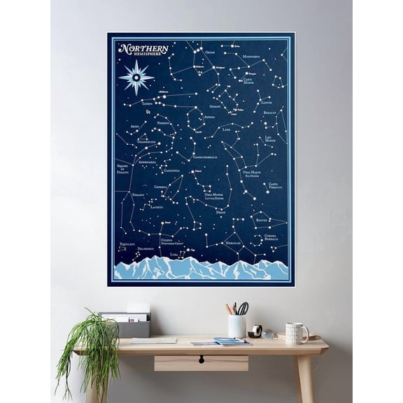 Star Constellations : Vintage Northern Hemisphere Chart Print Poster Wall Art