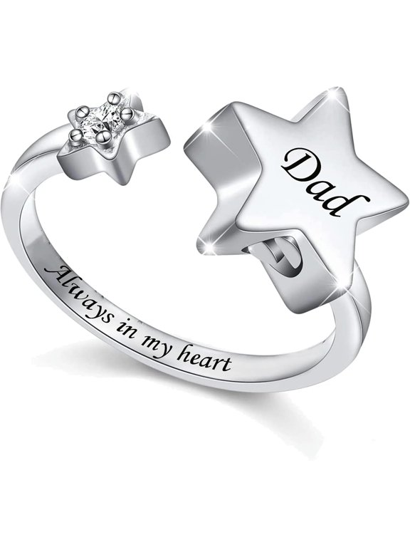 Star Cremation Ring for Ashes Human / Pet Urn Keepsake Rings Memorial Jewelry Urn Ring for Ashes Stainless Steel Urn Finger Ring