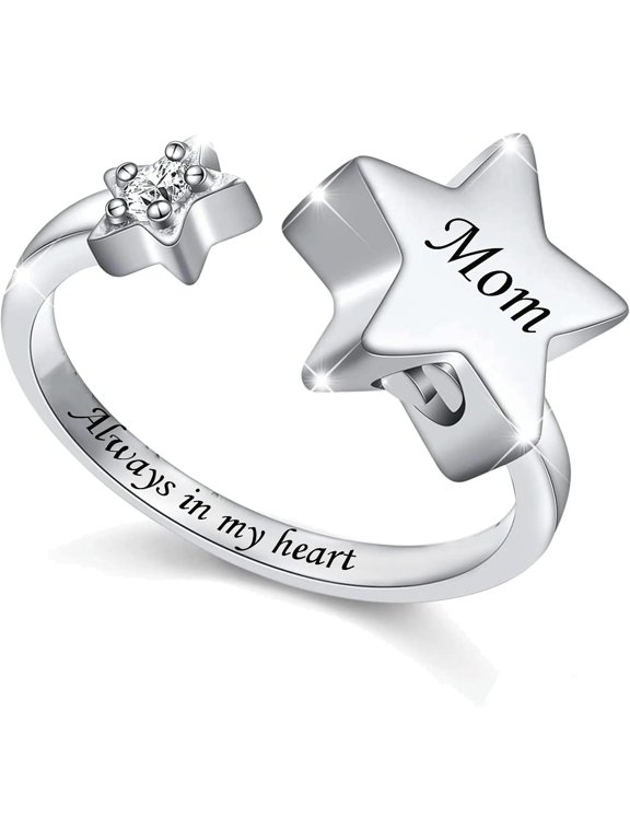 Star Cremation Ring for Ashes Human / Pet Urn Keepsake Rings Memorial Jewelry Urn Ring for Ashes Stainless Steel Urn Finger Ring