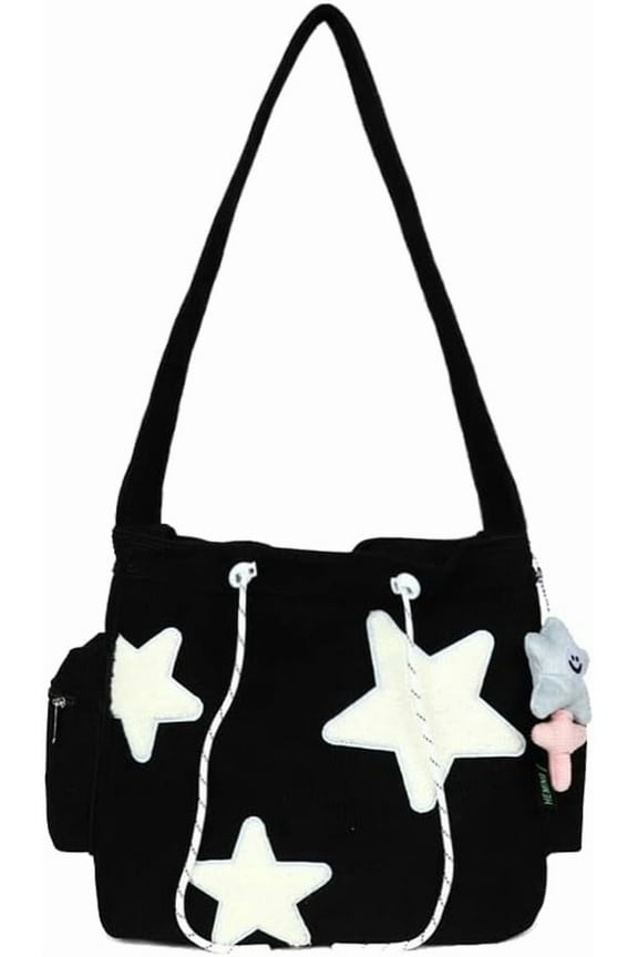 Star Crossbody Bag Women Corduroy Tote Bag Aesthetic Messenger Bag Cute Shoulder Bag Y2K Hobo Bag
