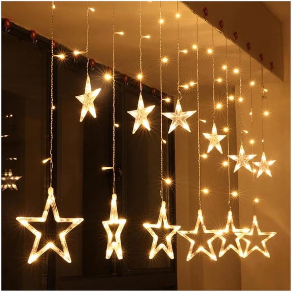 Star Curtain LED String Lights, 138 LED, 8 Flash Modes, Warm White - 3 Meter | Copper Wires Fairy Lights For Window, Wall, Garden, Diwali, Christmas, Weddings & Home Decoration