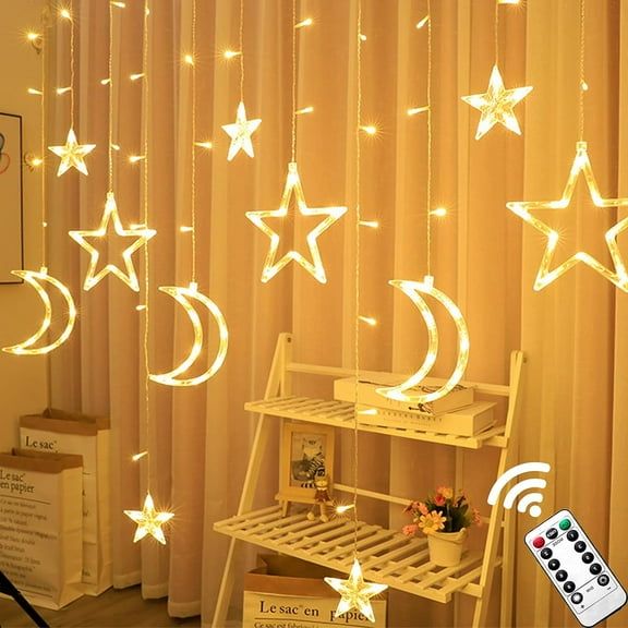 Star Curtain Lights, 11.5ft 138LED Battery Operated and USB Fairy String Lights 8 Modes Remote Window Lights for Bedroom Wedding Party Christmas New Year, Garden Decor Backdrop Indoor Outdoor