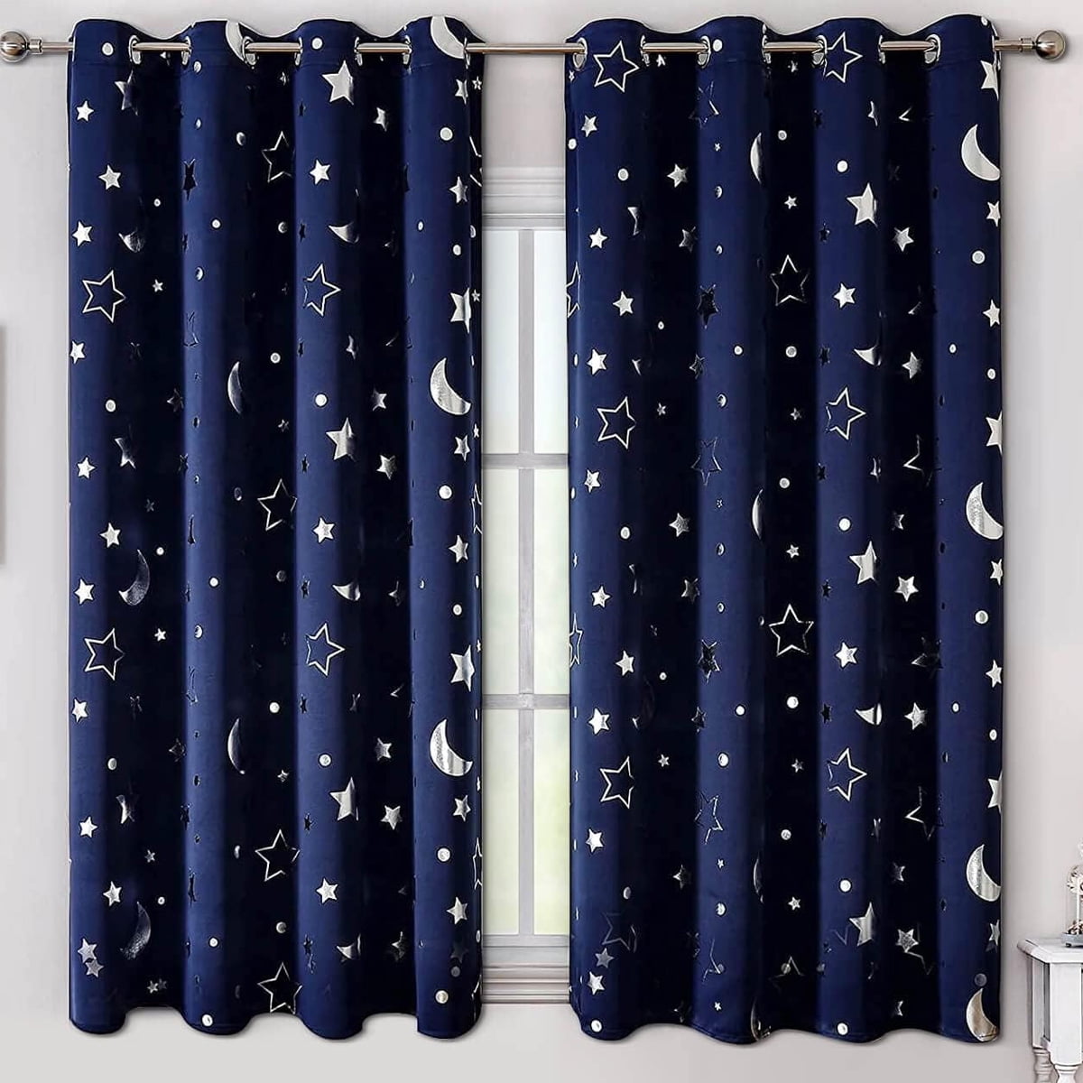 Star Curtains, 2 Panels for Nursery Small Windows, Room Darkening Space Themed Window Curtain ...