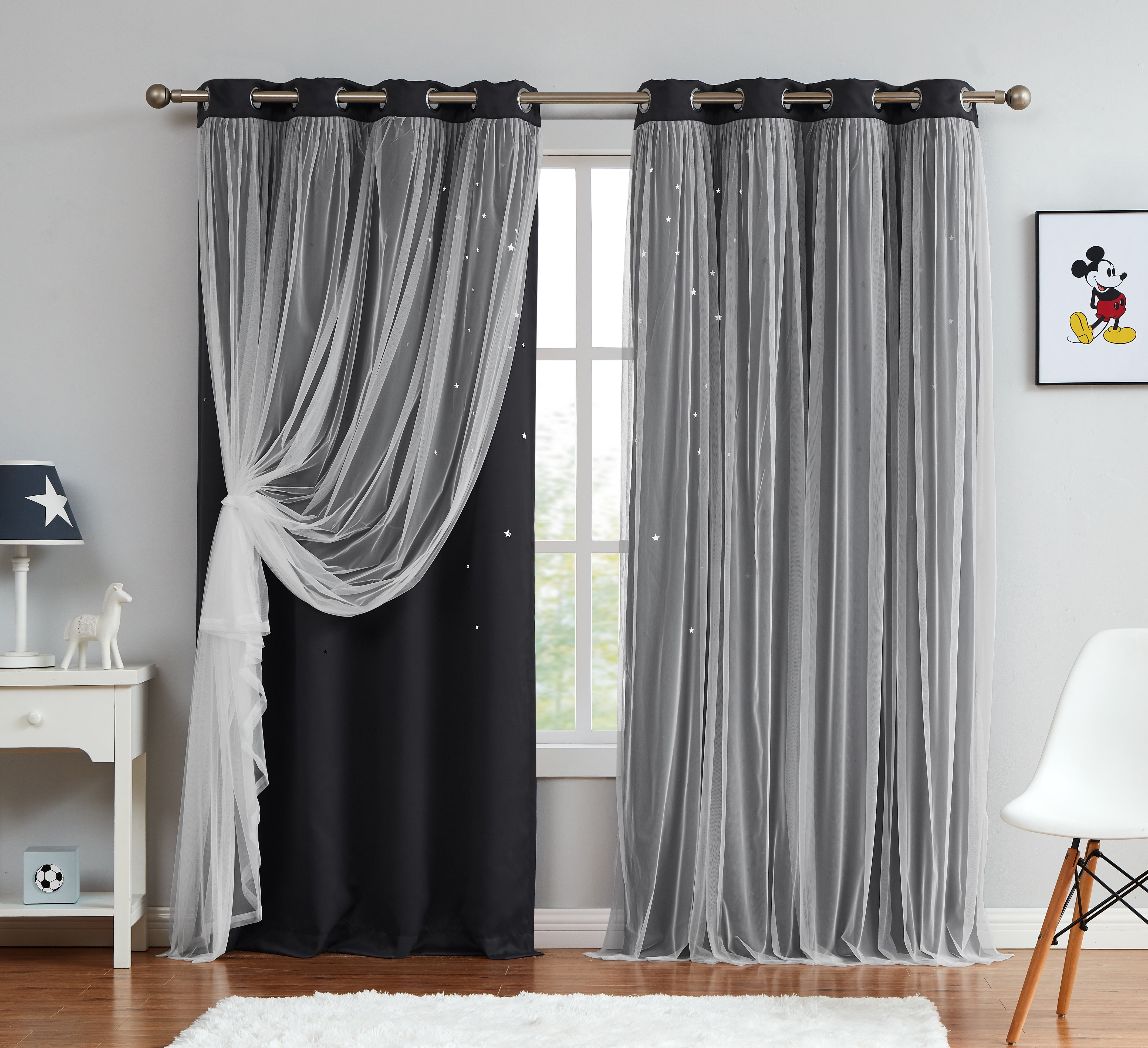 Star Cut-out Blackout Window Panel Pair Charcoal 50x84X2