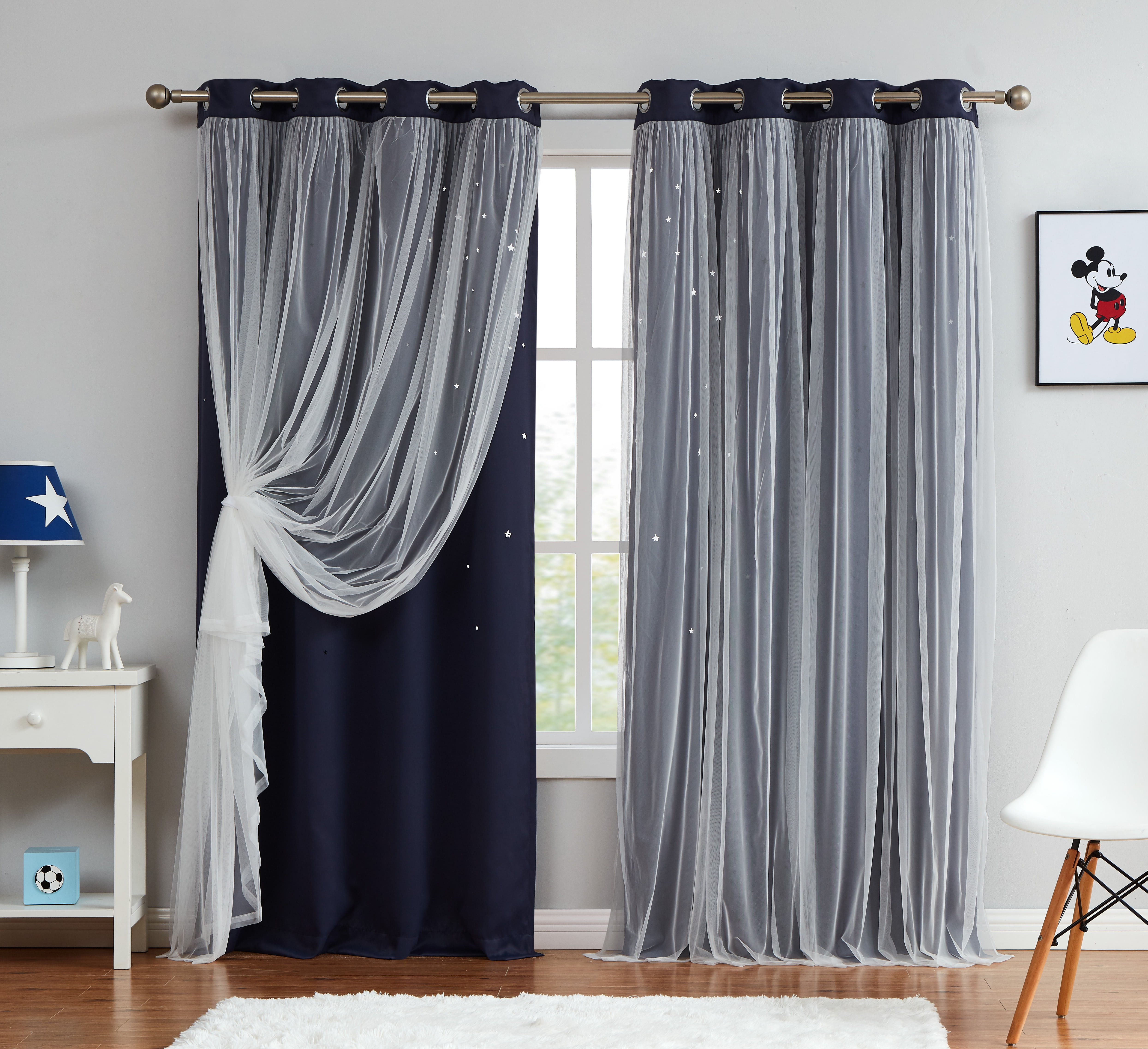 Star Cut-out Blackout Window Panel Pair Navy 50x84X2