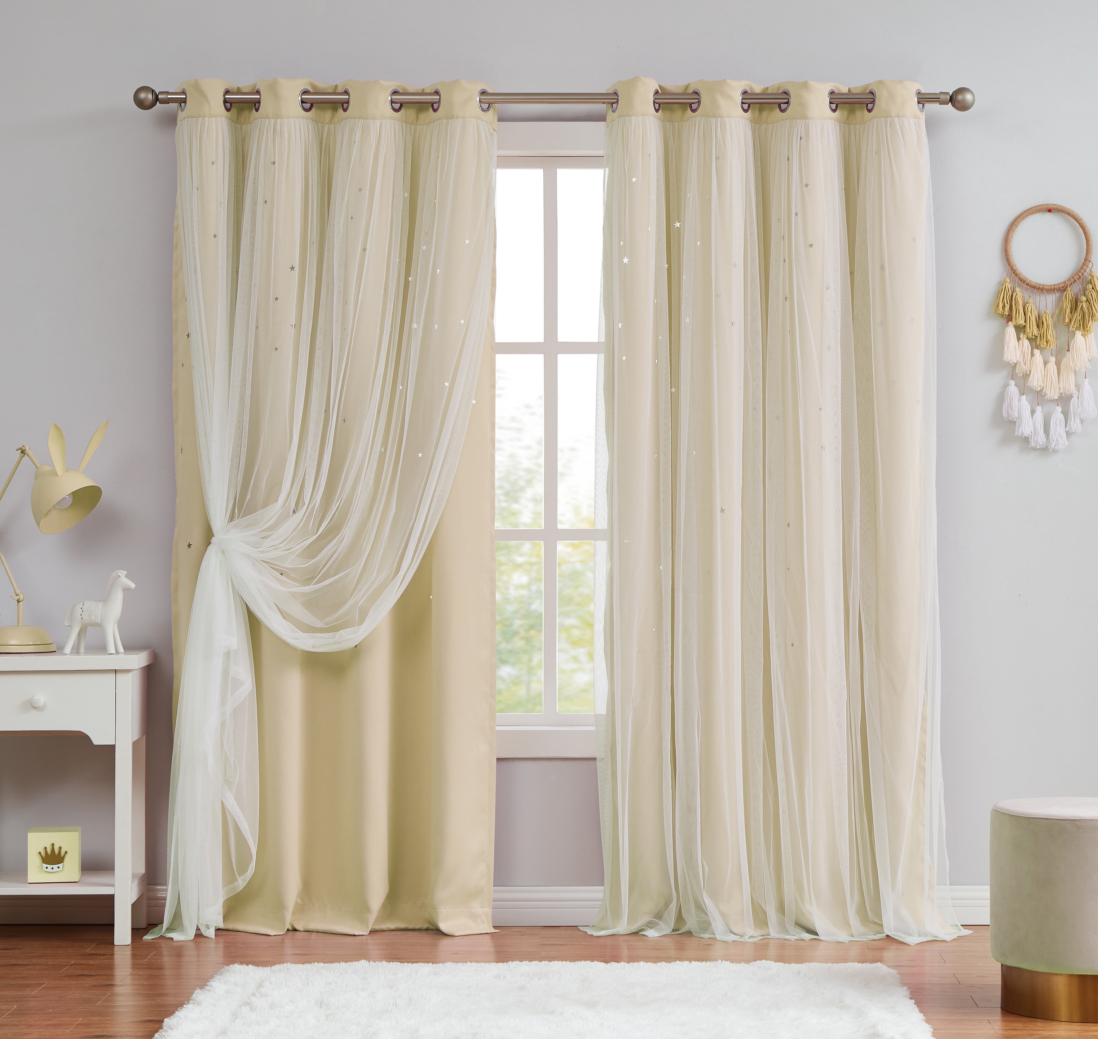 Star Cut-out Blackout Window Panel Pair Tan 50x84X2