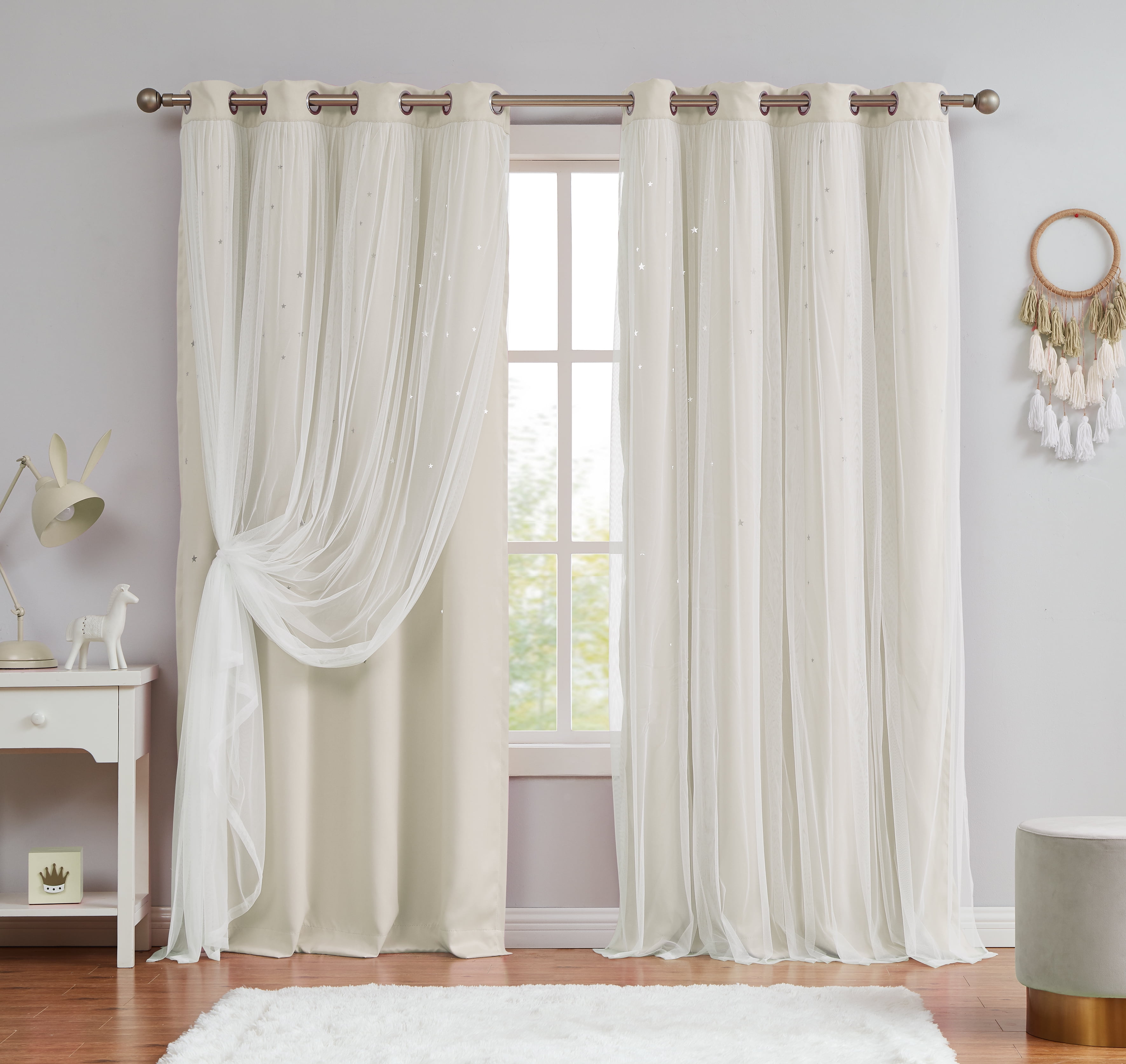 Star Cut-out Blackout Window Panel Pair White 50x84X2