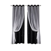 Star Cutout Double Layer Blackout Curtains,Washable with Tulle Decor for Bedroom Bathroom Livingroom Black