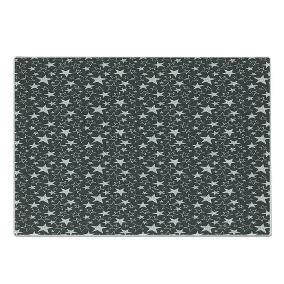 Star Cutting Board, Greyscale Illustration Chalk Design Hand Drawn 5 Pointed Geometric Shapes, Decorative Tempered Glass Cutting and Serving Board, Small Size, Charcoal Grey White, by Ambesonne