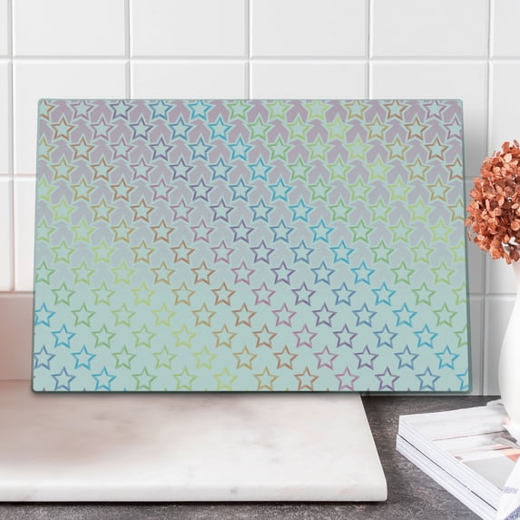 Star Cutting Board, Stars in Rainbow Colors Galaxy Milky Wayme Teen Pattern Print, Decorative Tempered Glass Cutting and Serving Board, Large Size, Pink Multicolor, by Ambesonne