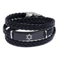 thumbnail image 1 of Star of Daivd Braided Wrap Leather Bracelet, Religious Israeli Jewish Faith Symbolic Magen David Star Bangle Men's Israel Jerusalem Biker Jewelry, Black, 1 of 7