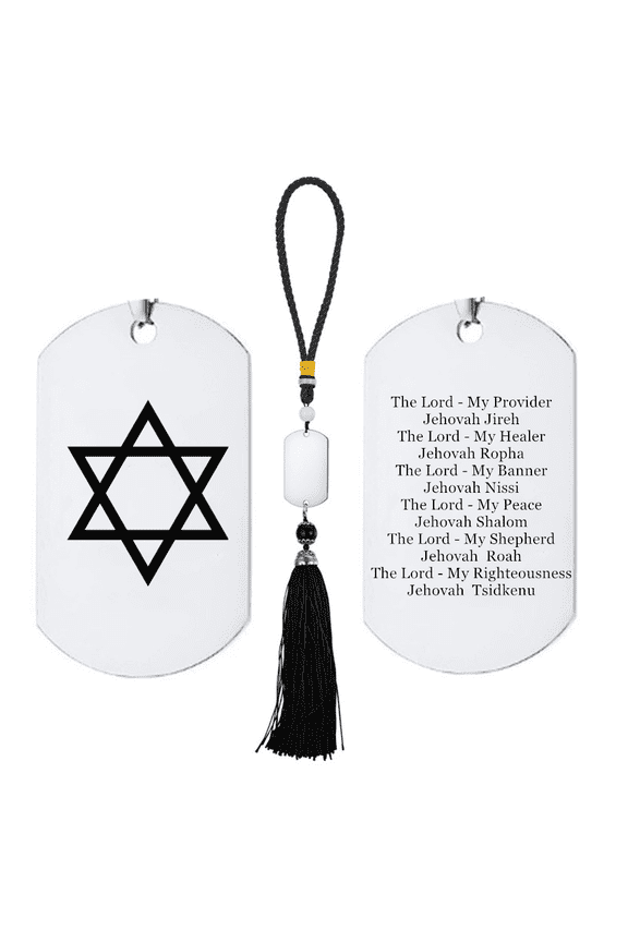 Star of David Car Rearview Mirror Hanging Pendant Jewish Lord's Prayer Home Wall Door Decoratetion Accessories Jews Jehovah Names of God Tetragrammaton Amulet Gifts for Israelite, Silver