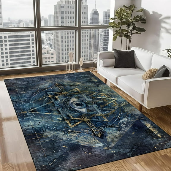Star of David Eye Runner Rug 5’x 8’ Non-Slip Washable Kitchen Area Rug Boho Chic Distressed Tribal Decorative Soft Velvet Creative Floor Carpet Bath Rug for Bedroom Living Room Entryway