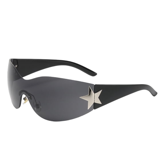 Star Decor Rimless Wraparound 2000s Retro Sunglasses UV400 PC Lens Unisex Party Fashion Shades