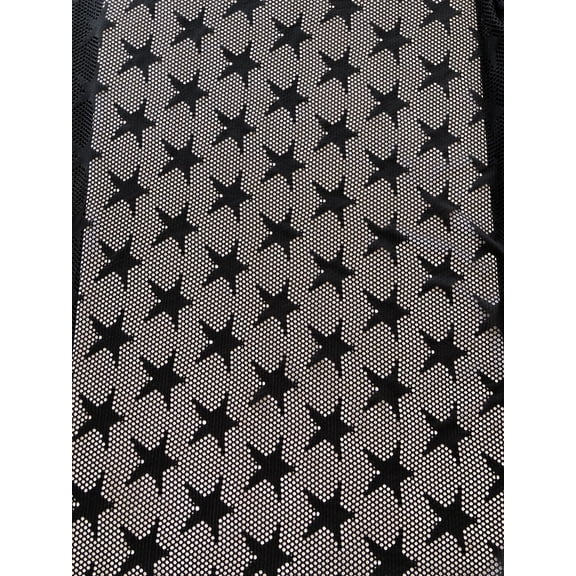Star Design on See Through Mesh Light Weight Polyester Spandex Fabric by The Yard (Black)