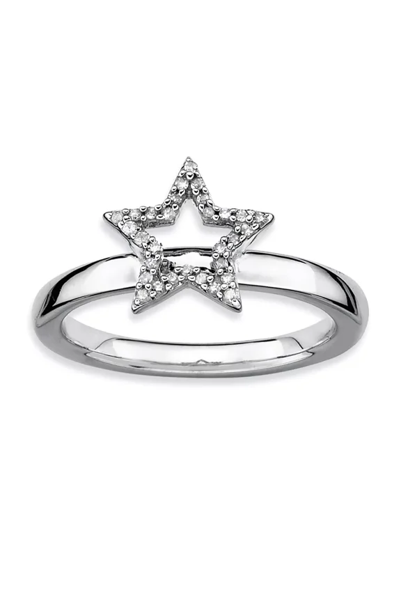 Star Diamond Ring, Open Star Ring, Celestial Diamond Engagement Ring, 14K White Gold Plated, 1.50 Ct Simulated Diamond, Birthday Gifts
