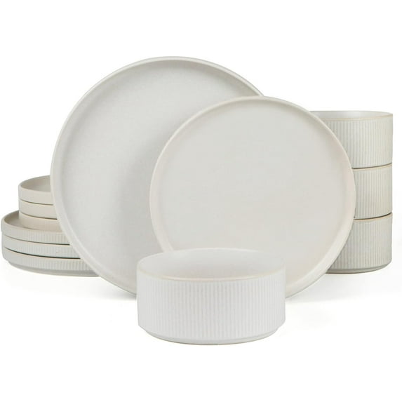 Star Dinnerware Sets, Plates and Bowls Set for 4, 12 Pieces Dishes - Chip and Scratch Resistant, Microwave and Dishwasher Safe Kitchen Set, Matte White