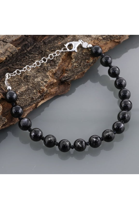 Star Diopside 8mm Round Shape Smooth Cut Beads 7 inch Adjustable Silver Plated Clasp Bracelet for men, women, unisex. Link Chain Stacking Bracelet.|LINK_06246