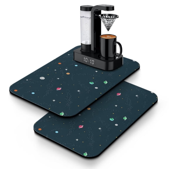 Star Dish Drying Mat, Moon Sun Rocket Alien Absorbent Kitchen Mat, Outer Space Aesthetic