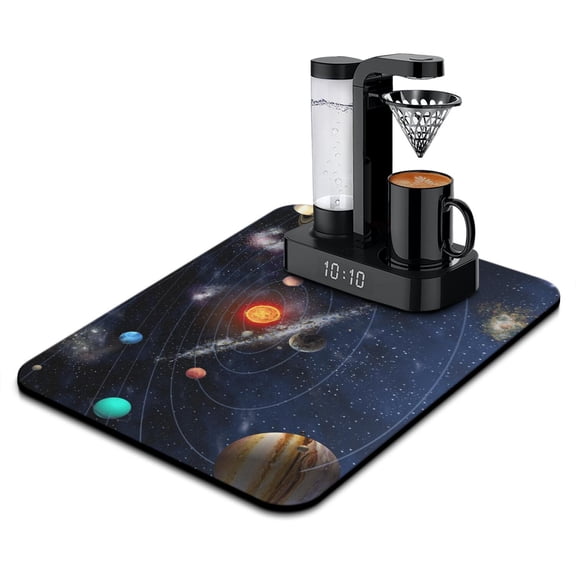Star Dish Drying Mat, Moon Sun Rocket Alien Absorbent Kitchen Mat, Outer Space Aesthetic