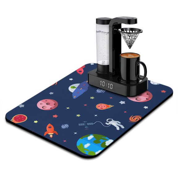 Star Dish Drying Mat, Moon Sun Rocket Alien Absorbent Kitchen Mat, Outer Space Aesthetic
