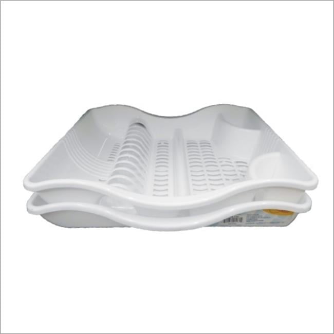 White Plastic 2-Tier Dish Rack with Tray